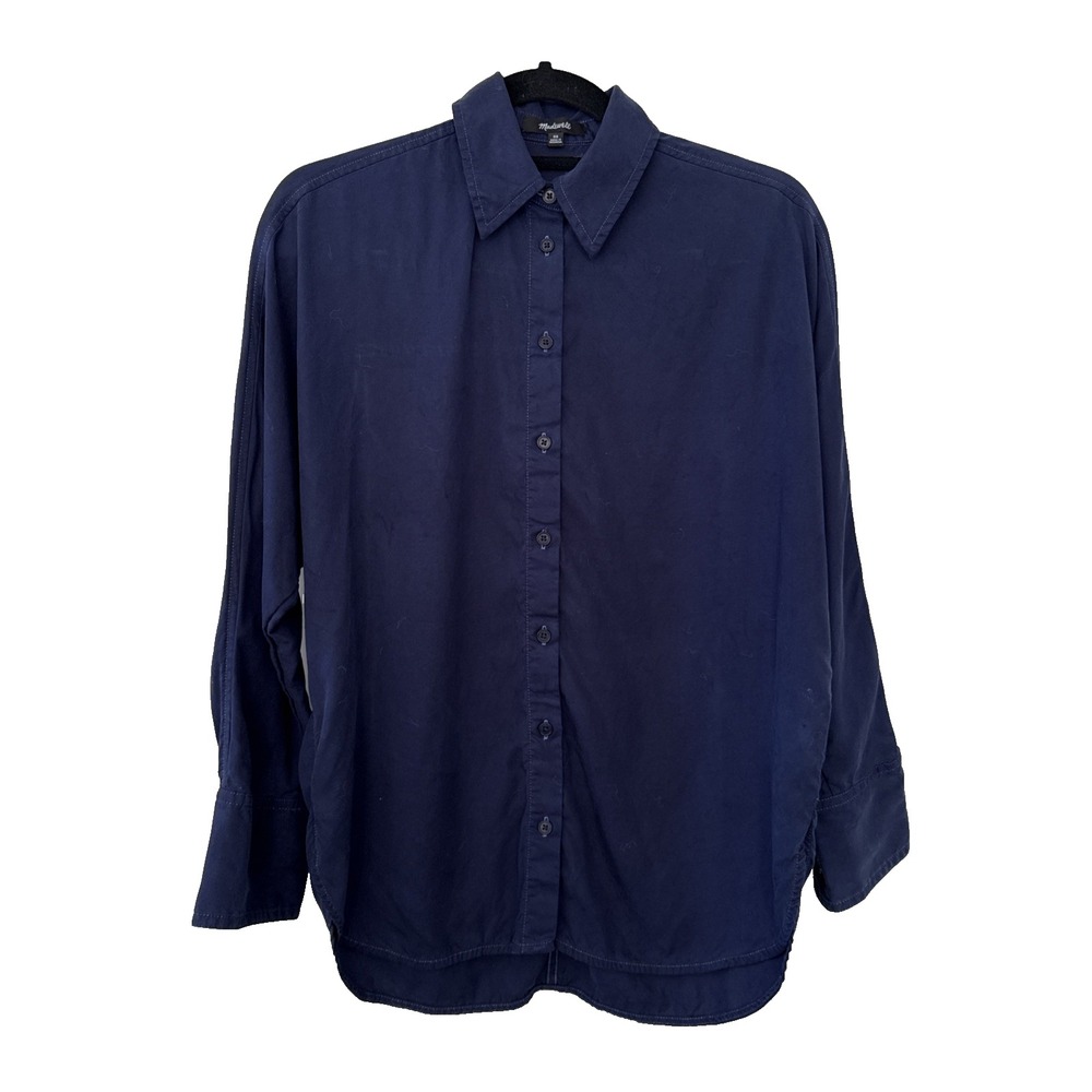 Madewell Womens XS Button Up Shirt Long Sleeve Navy Lyocell